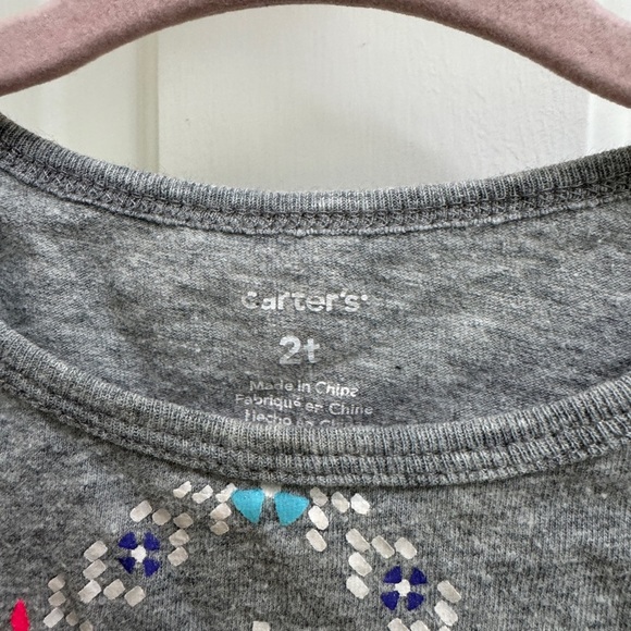 Carter’s 2T Girls Gray Multicolor Pattern Long Sleeve Top Blouse - Picture 3 of 4